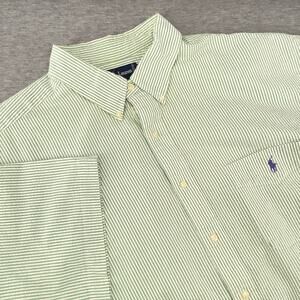 Ralph Lauren Shirt Men XXL Green Button Up Blaire Pocket Stripe Seersucker Camp